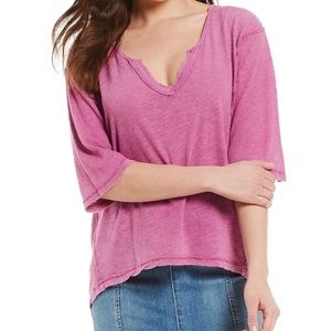 Like New Free People Head in the Clouds Distressed V-Neck in Electric Boom